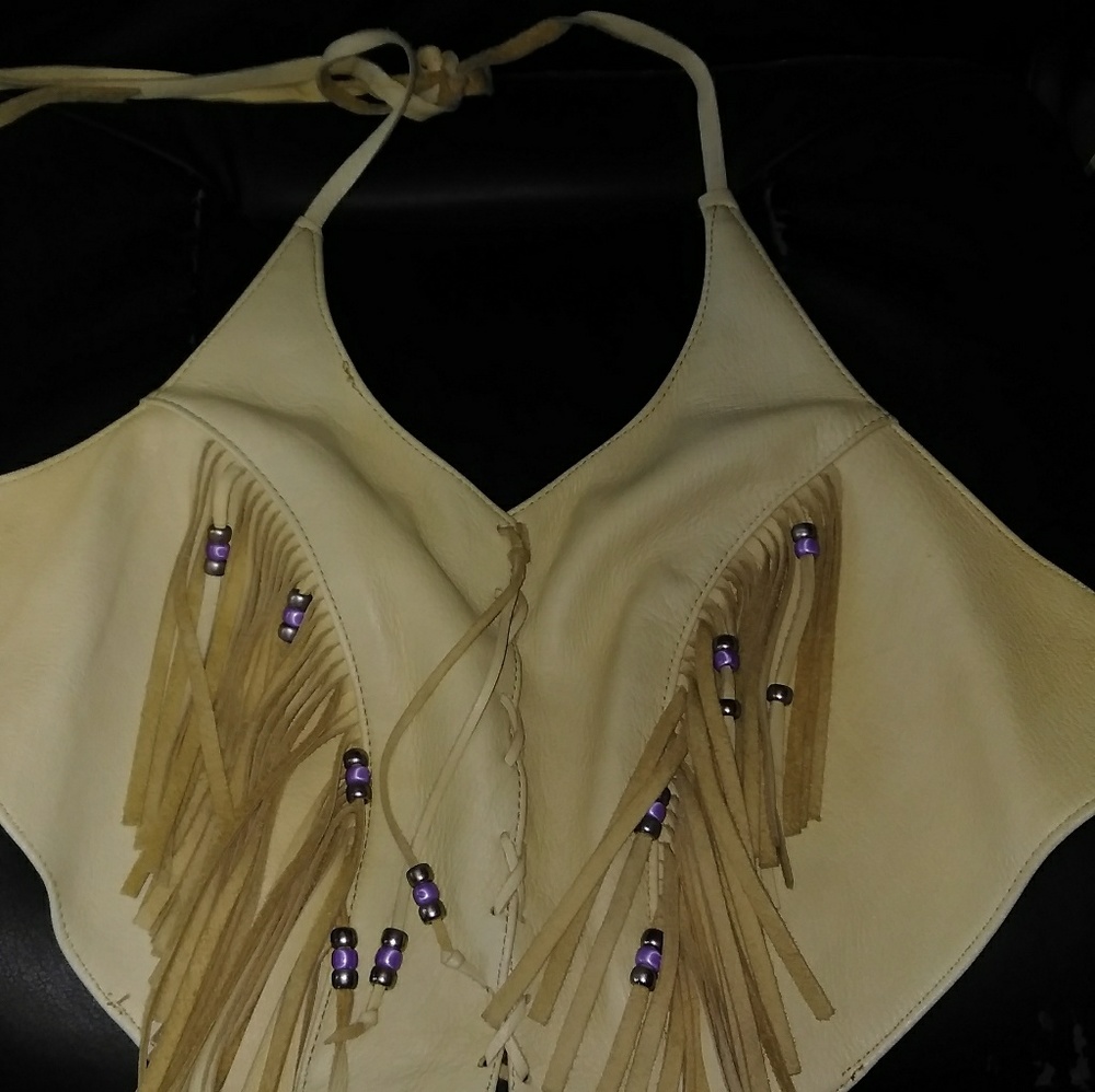 Leather beaded fringe top,beads are removable